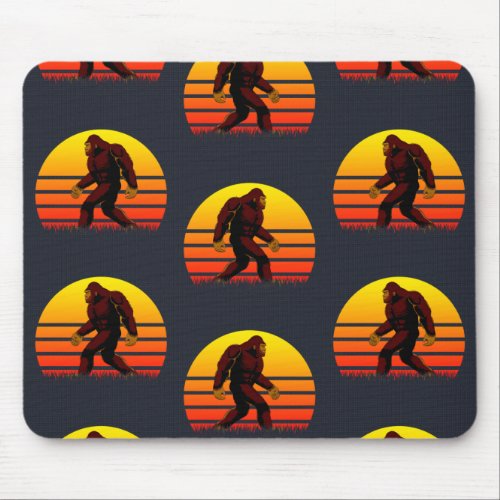 Folklore creature Bigfoot with a setting sun Mouse Pad