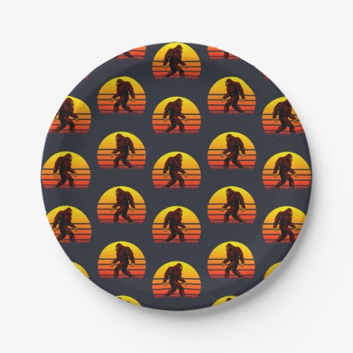 Folklore creature Bigfoot with a setting sun Paper Plates