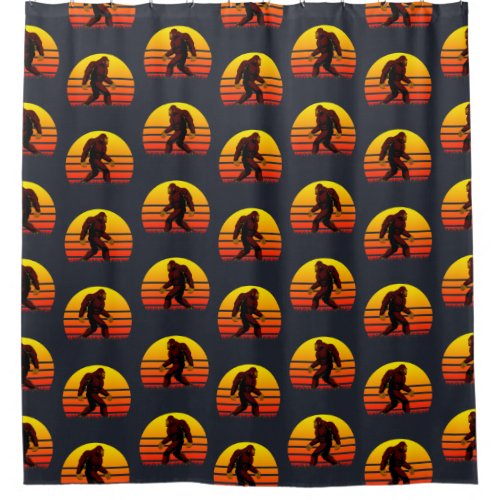 Folklore creature Bigfoot with a setting sun Shower Curtain