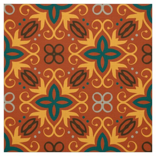 Folklore Ethnic Mosaic Pattern in Fall Colors  Fabric