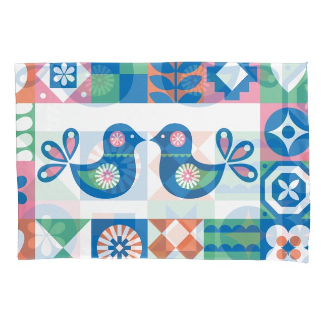 Folklore Floral Card: Scandinavian Design. Pillow Case (Front)