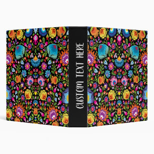 Folklore flowers Wycinanki black 3 Ring Binder