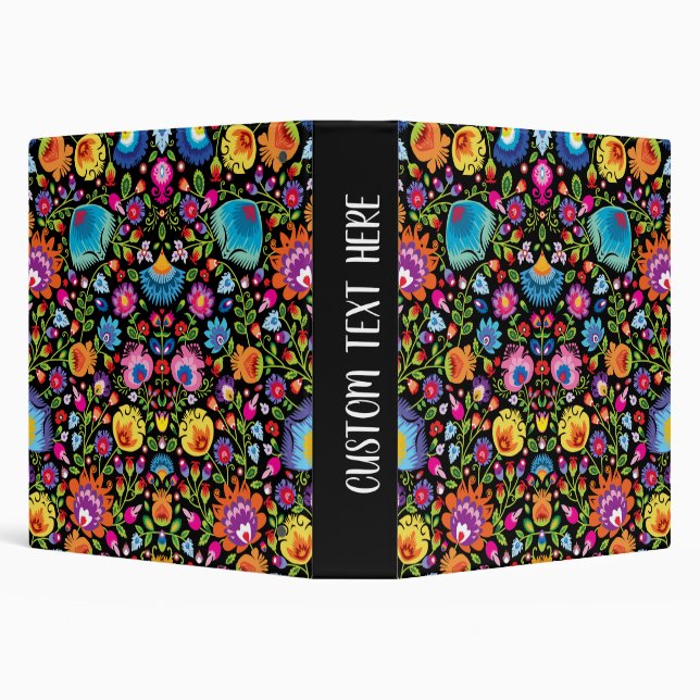 Folklore flowers Wycinanki black 3 Ring Binder (Background)