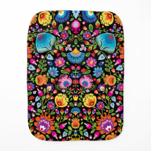 Folklore flowers Wycinanki black Baby Burp Cloth