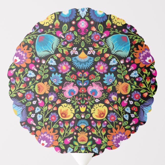Folklore flowers Wycinanki black Balloon (Front)