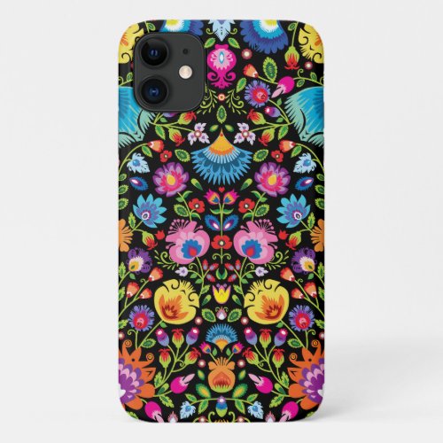 Folklore flowers Wycinanki black  iPhone 11 Case