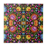 Folklore flowers Wycinanki black Ceramic Tile<br><div class="desc">🧡 😍 Awesome folk composition inspired by polish folk art Wycinanki on black background,  Very decorative and cheerful, .</div>