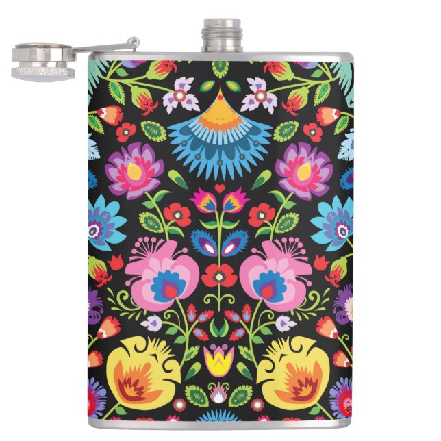Folklore flowers Wycinanki black  Flask (Opened)