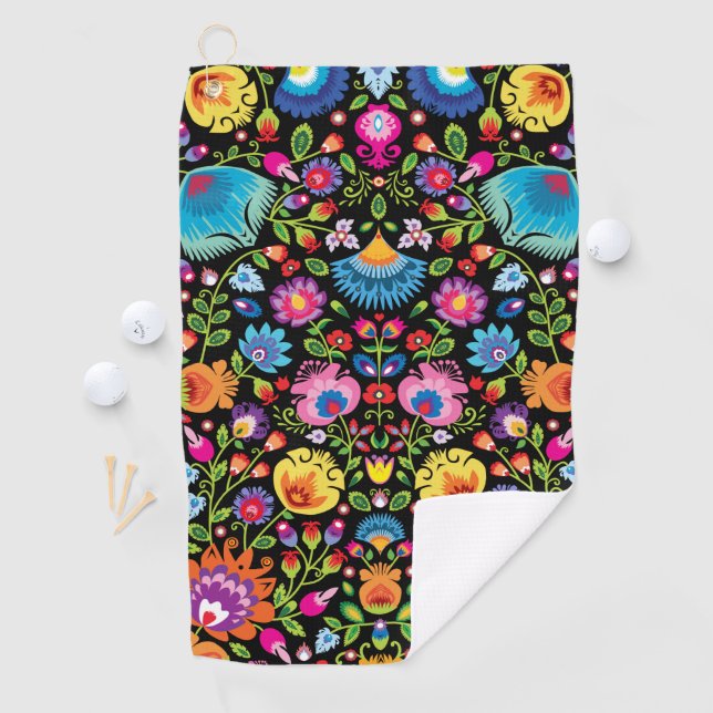 Folklore flowers Wycinanki black Golf Towel (InSitu)