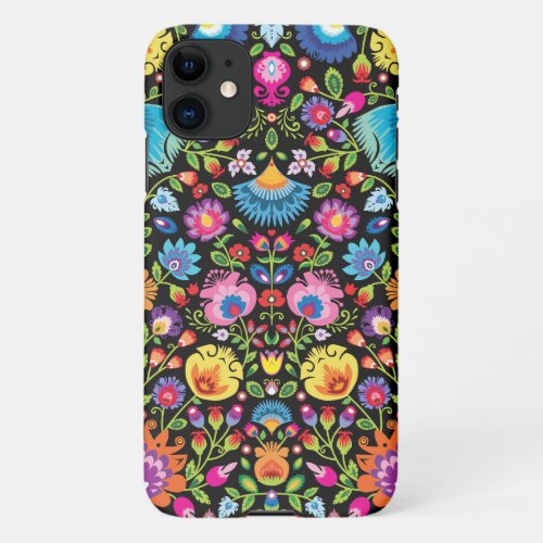 Folklore flowers Wycinanki black iPhone 11 Case