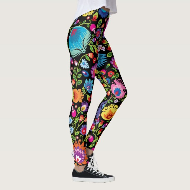 Folklore flowers Wycinanki black  Leggings (Right)