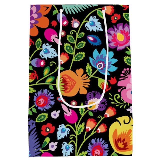 Folklore flowers Wycinanki black   Medium Gift Bag (Back)