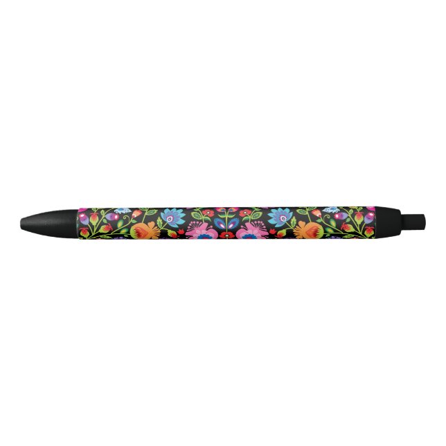 Folklore flowers Wycinanki black  Pen (Front)