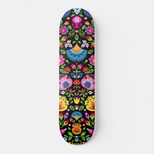 Folklore flowers Wycinanki black  Skateboard