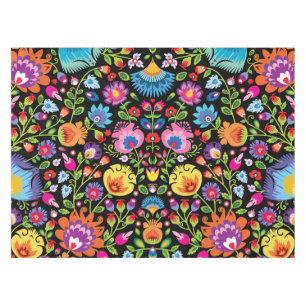 Folklore flowers Wycinanki black Tablecloth