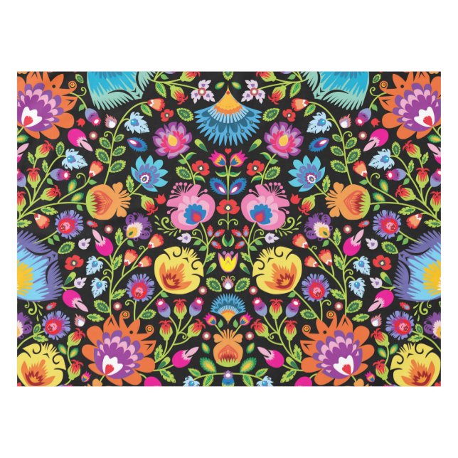 Folklore flowers Wycinanki black   Tablecloth (Front (Horizontal))