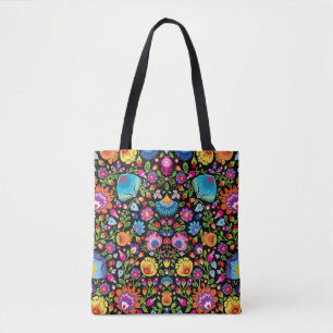 Folklore flowers Wycinanki black Tote Bag