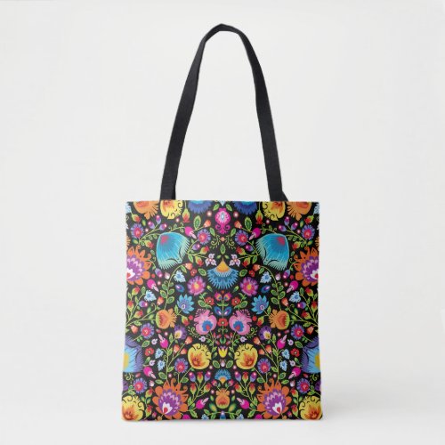 Folklore flowers Wycinanki black  Tote Bag