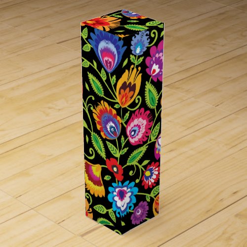 Folklore flowers Wycinanki black   Wine Box