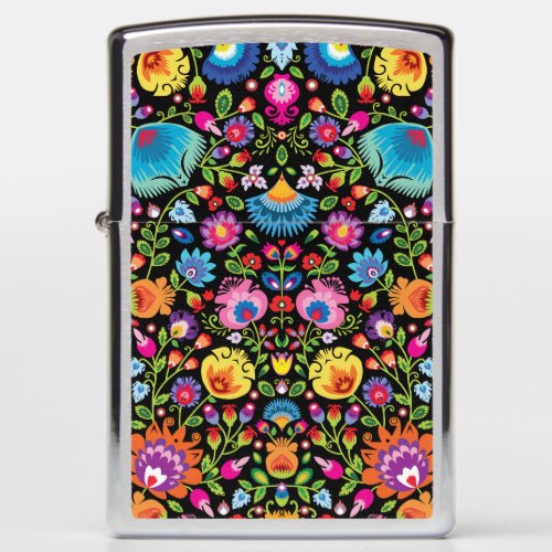 Folklore flowers Wycinanki black  Zippo Lighter