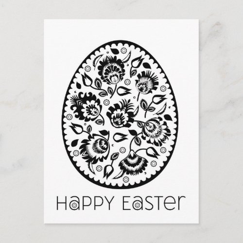 Folklore Happy Easter Blackwhite egg Postcard