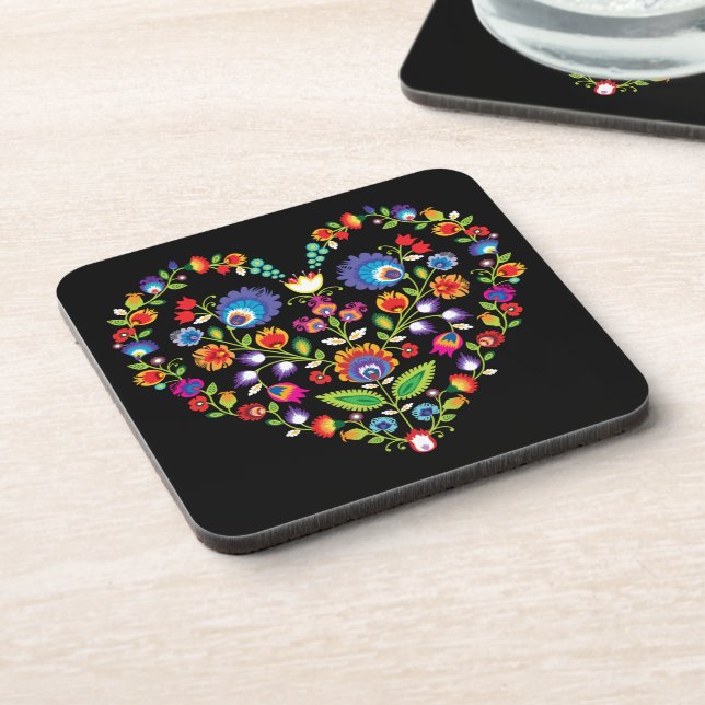 Folklore heart, Wycinanki style  Beverage Coaster (Left Side)