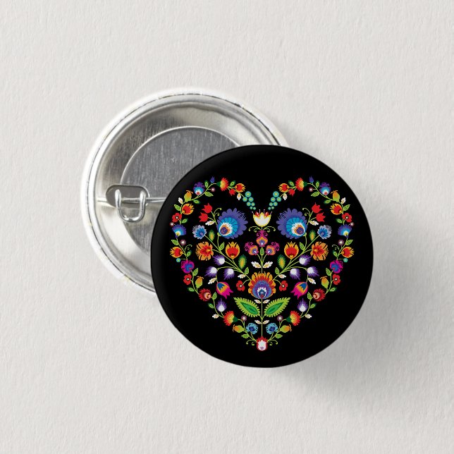 Folklore heart, Wycinanki style  Button (Front & Back)