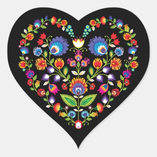 Folklore heart Wycinanki style Heart Sticker