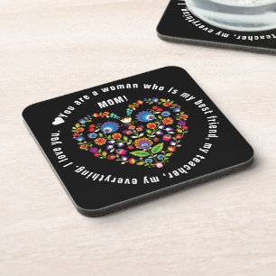Folklore heart, Wycinanki style, mothers day Beverage Coaster