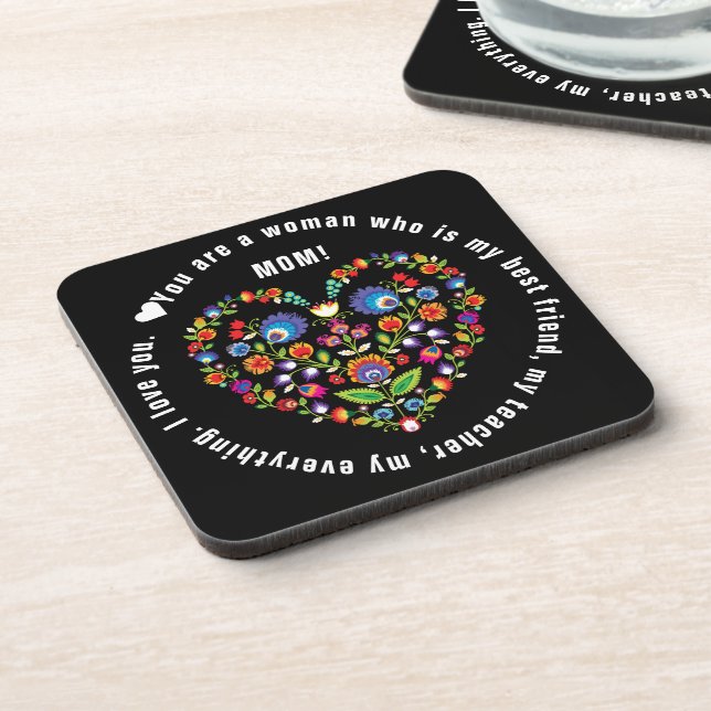 Folklore heart, Wycinanki style, mothers day Beverage Coaster (Left Side)