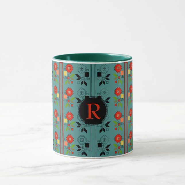Folklore Mug Personalized Monogram Turquoise Xmas (Center)
