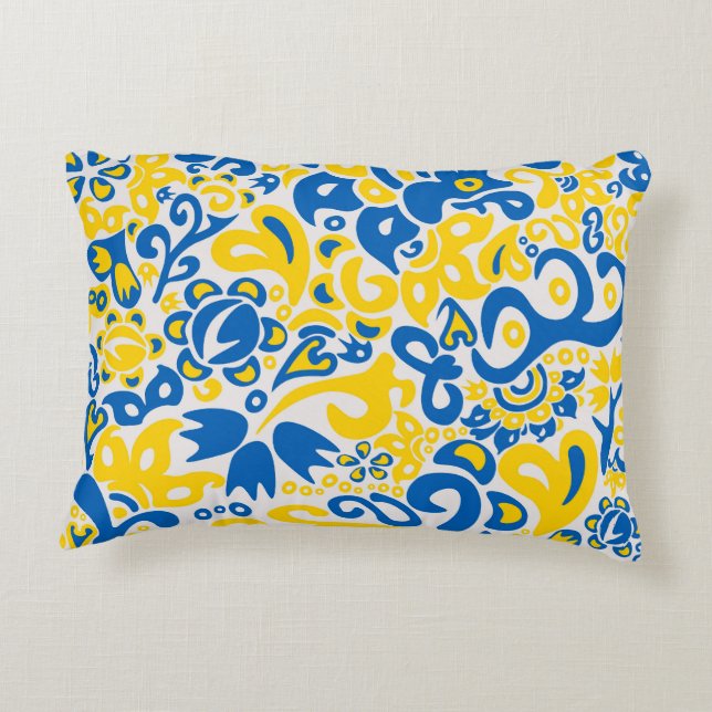 Folklore pattern with Ukrainian flag colors Accent Pillow (Back)