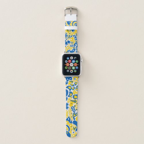 Folklore pattern with Ukrainian flag colors Apple Watch Band