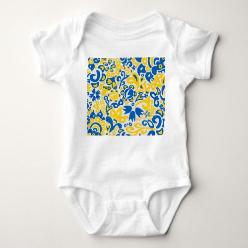 Folklore pattern with Ukrainian flag colors  Baby Bodysuit