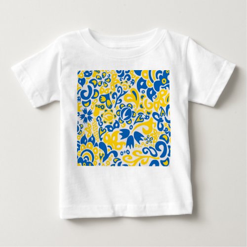 Folklore pattern with Ukrainian flag colors   Baby T_Shirt