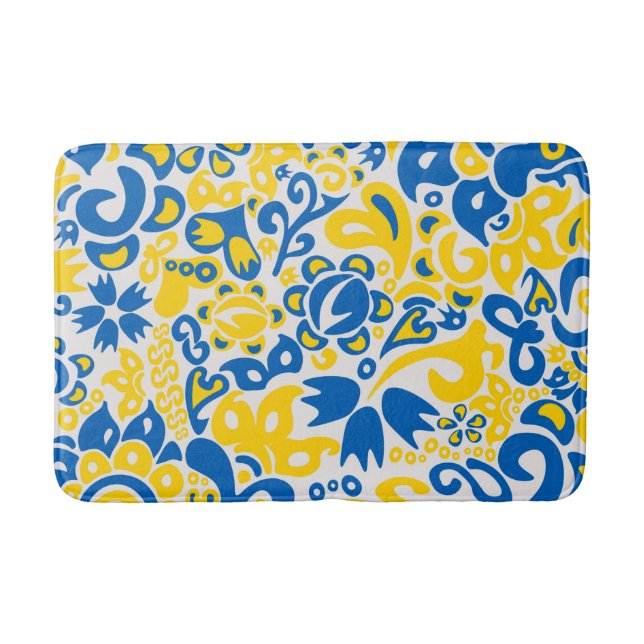 Folklore pattern with Ukrainian flag colors  Bath Mat (Front)