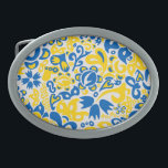 Folklore pattern with Ukrainian flag colors  Belt Buckle<br><div class="desc">Folklore pattern with Ukrainian flag colors blue and yellow</div>