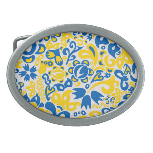 Folklore pattern with Ukrainian flag colors  Belt Buckle