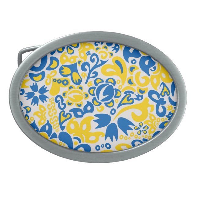 Folklore pattern with Ukrainian flag colors  Belt Buckle (Front)