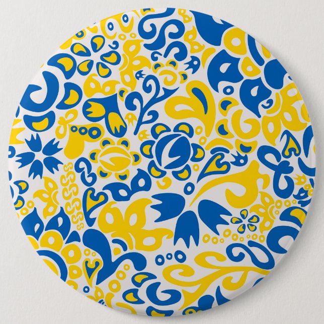 Folklore pattern with Ukrainian flag colors  Button (Front)