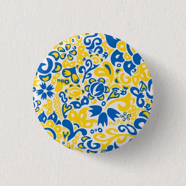 Folklore pattern with Ukrainian flag colors  Button (Front)