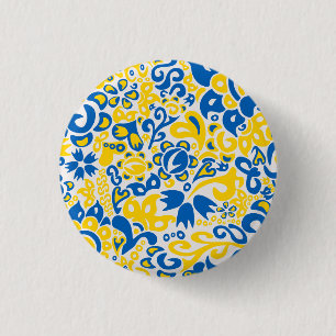 Folklore pattern with Ukrainian flag colors Button