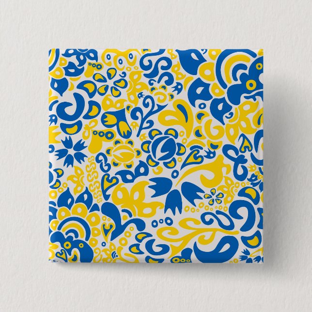 Folklore pattern with Ukrainian flag colors Button (Front)