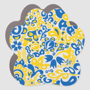 Folklore pattern with Ukrainian flag colors Car Magnet
