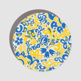Folklore pattern with Ukrainian flag colors  Car Magnet