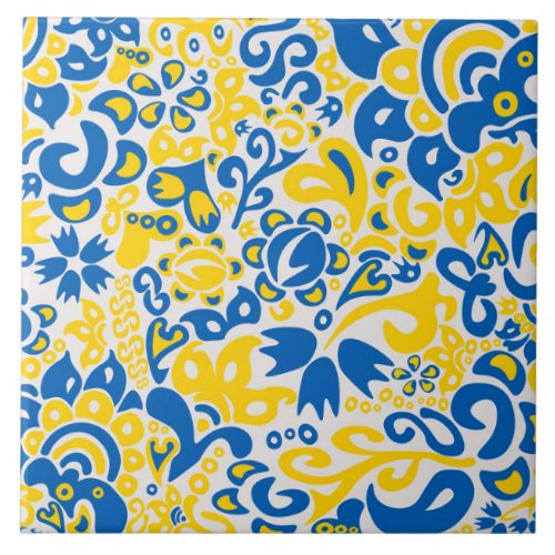 Folklore pattern with Ukrainian flag colors  Ceramic Tile