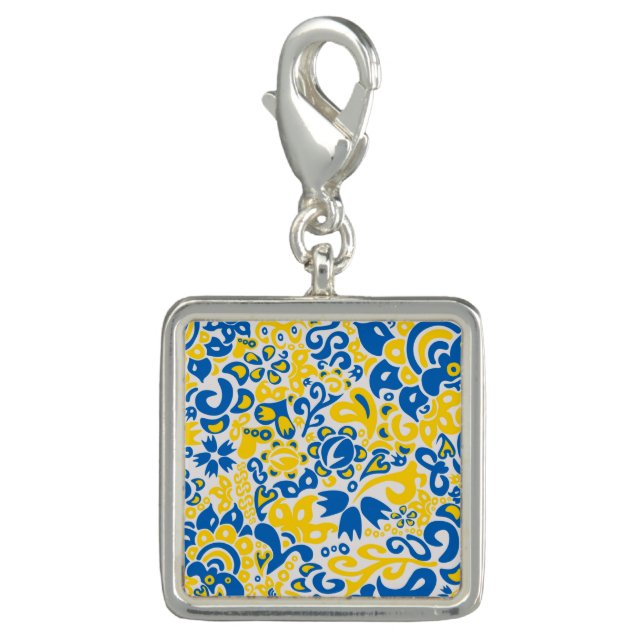 Folklore pattern with Ukrainian flag colors  Charm (Front)