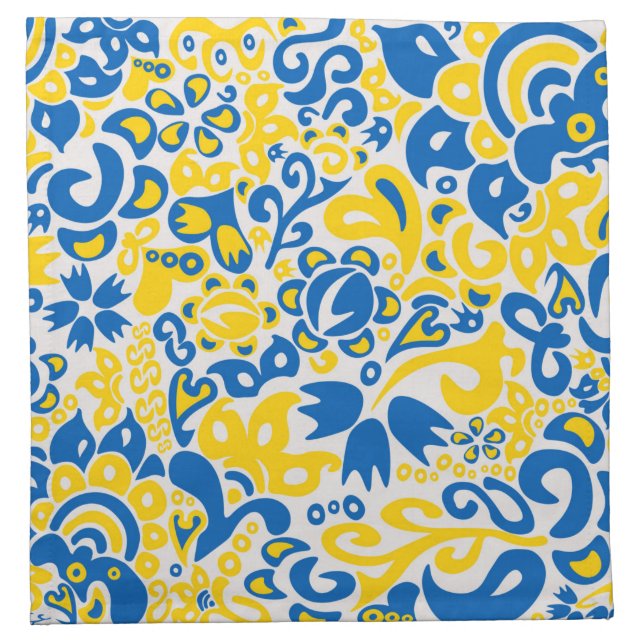 Folklore pattern with Ukrainian flag colors   Cloth Napkin (Front)