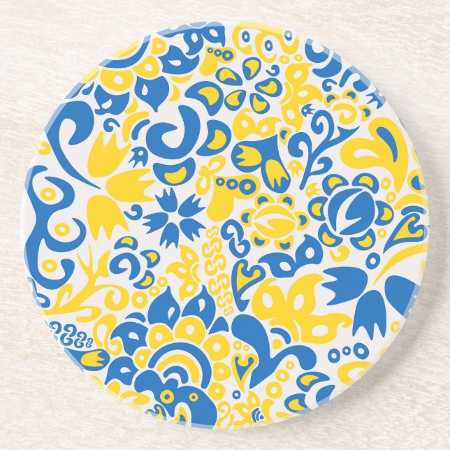 Folklore pattern with Ukrainian flag colors Coaster (Front)