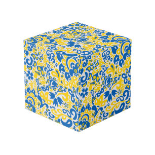 Folklore pattern with Ukrainian flag colors  Cube